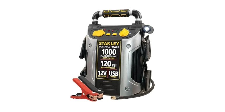 STANLEY J5C09 JUMPiT Portable Power Station Jump Starter- 1000 Peak-500 Instant Amps, 120 PSI Air Compressor, USB Port, Battery Clamps