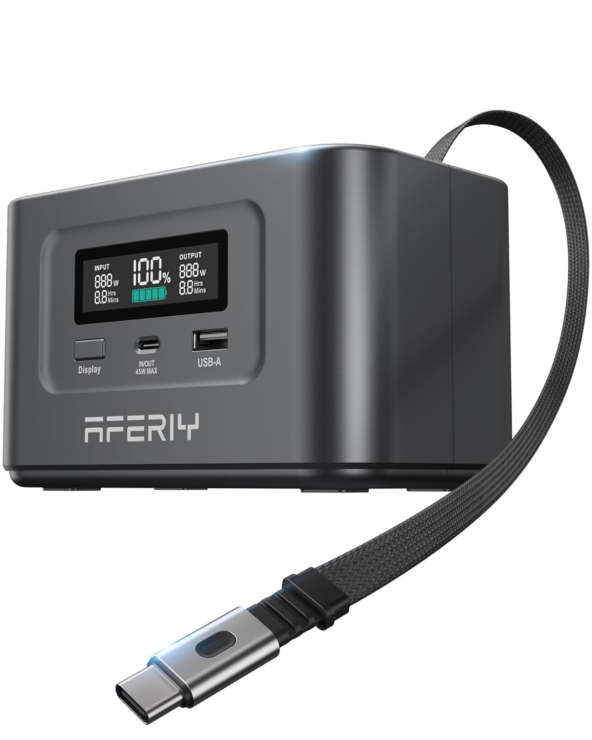 AFERIY 145W DC Portable Power Station w/ 100W PD Retractable USB-C Cable, 99.2Wh LiFePO4 Battery Dual Way 100W PD, Solar Generator,TSA Approved Portable Power Bank, 6 Protections for Camping Travel