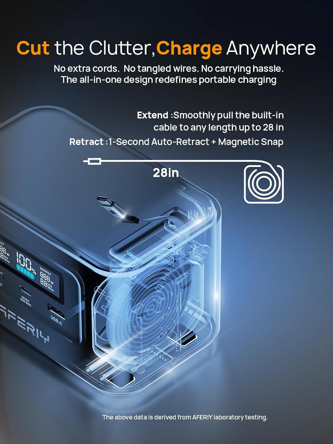 AFERIY 145W DC Portable Power Station w/ 100W PD Retractable USB-C Cable, 99.2Wh LiFePO4 Battery Dual Way 100W PD, Solar Generator,TSA Approved Portable Power Bank, 6 Protections for Camping Travel