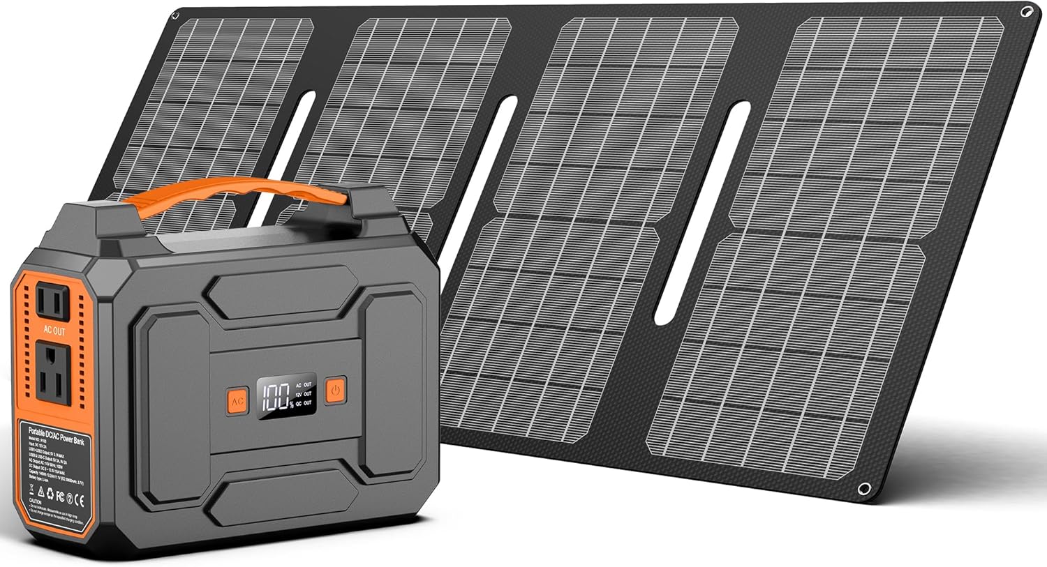 Apowking Portable Power Station Bank 146Wh 200W Peak(100W Rated), Solar Powered Power Bank with AC Outlet 110V for Camping, Solar Charger Power Bank Battery Pack 39600mAh for Home Outdoor Emergency