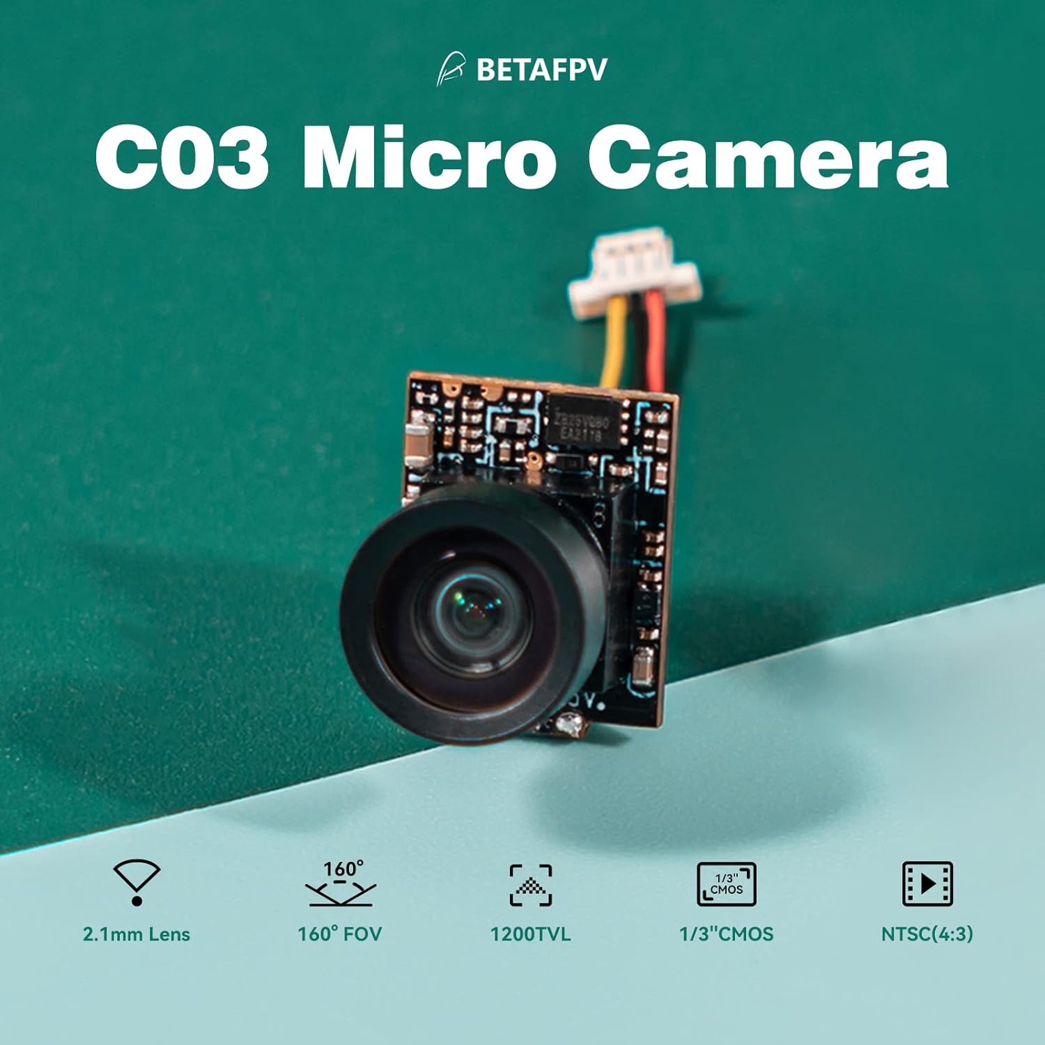 BETAFPV C03 FPV Micro Camera 1/3 CMOS Sensor 1200TVL with Global WDR 2.1mm Lens 160° FOV NTSC 4:3 for Indoor Micro Whoop Drone Quadcopter Like Meteor Series Drones and BETAFPV Micro Canopy