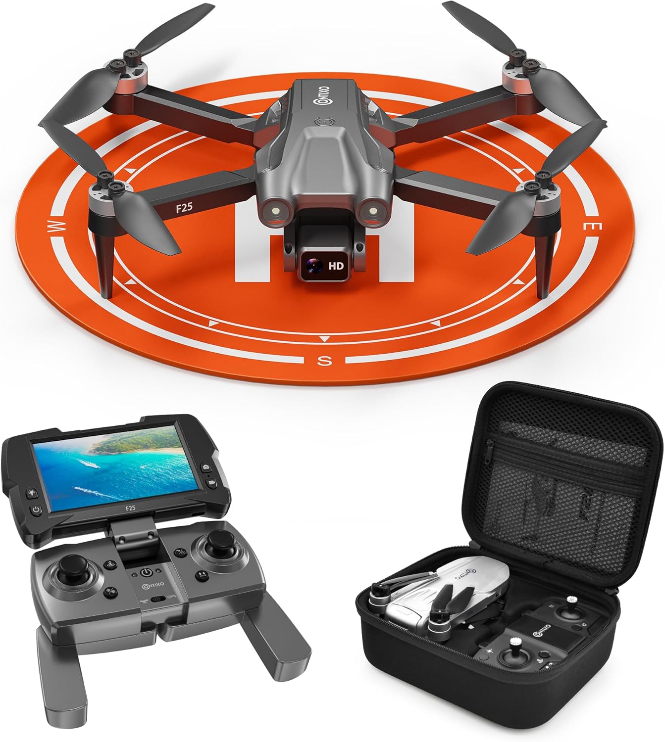 Contixo F25 GPS Drone with 4.3 HD Screen Remote, 1080p Camera, Follow Me, Waypoint, Orbit Mode, Brushless Motors, Up to 16 Min Flight Time, 600 Ft Range, GPS + Glonass Positioning