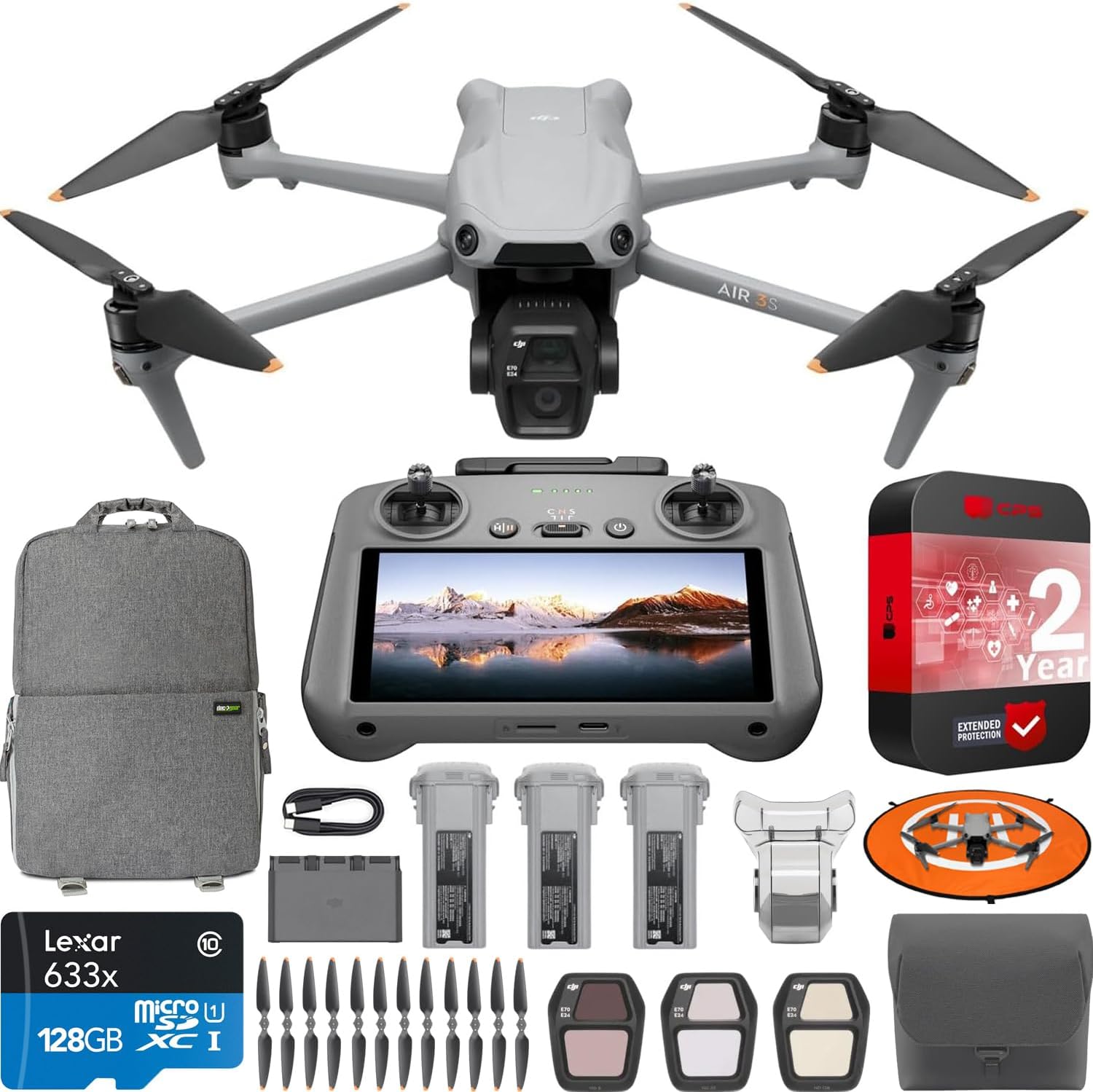 DJI Air 3S Fly More Combo (RC 2 Screen Remote Control) Drone with 1 CMOS Wide-Angle  Medium Tele Camera, 4K/60fps, Omnidirectional Sensing, Smart RTH  3 Batteries Bundle with Deco Gear Accessories