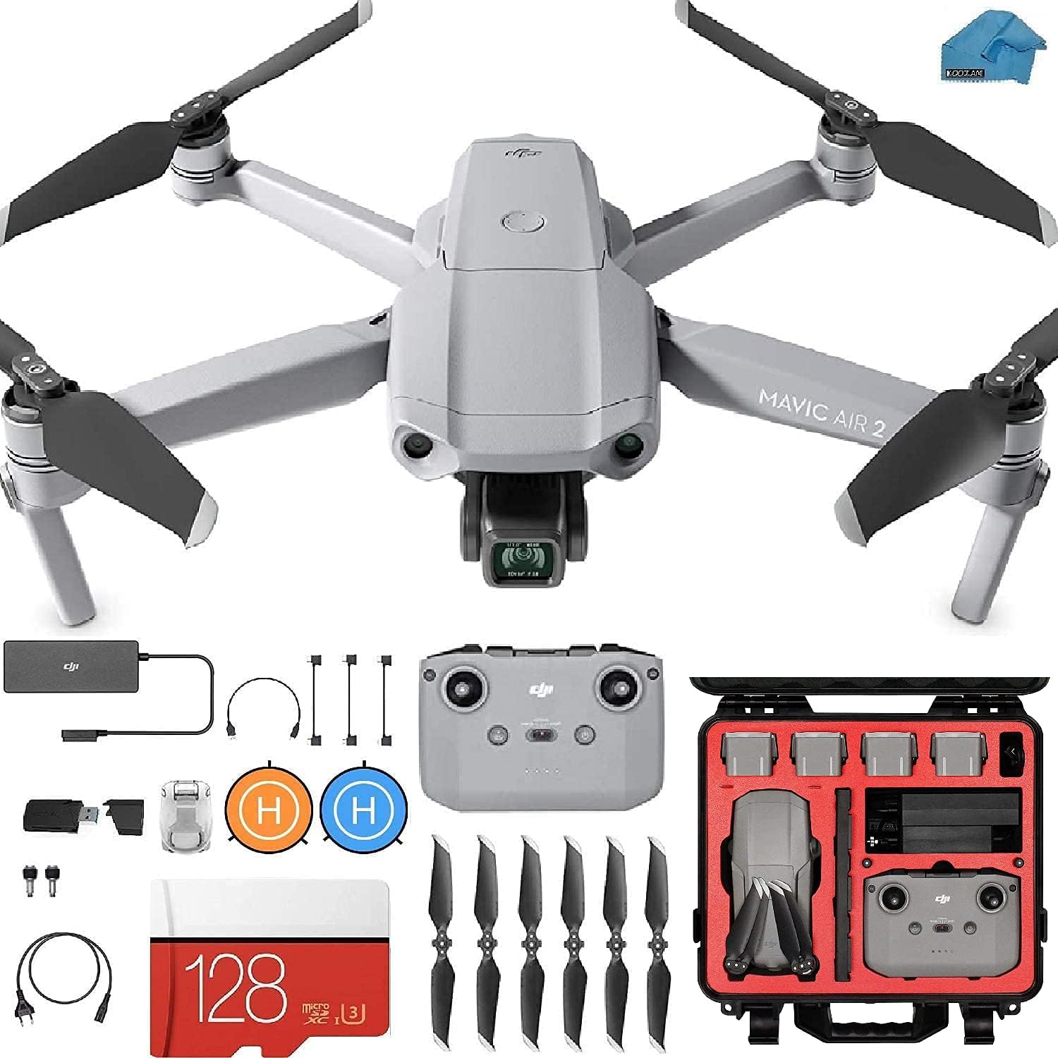 DJI Mavic Air 2 - Drone Quadcopter UAV with 48MP Camera, Case, 128gb SD Card, Landing pad Kit with Must Have Accessories