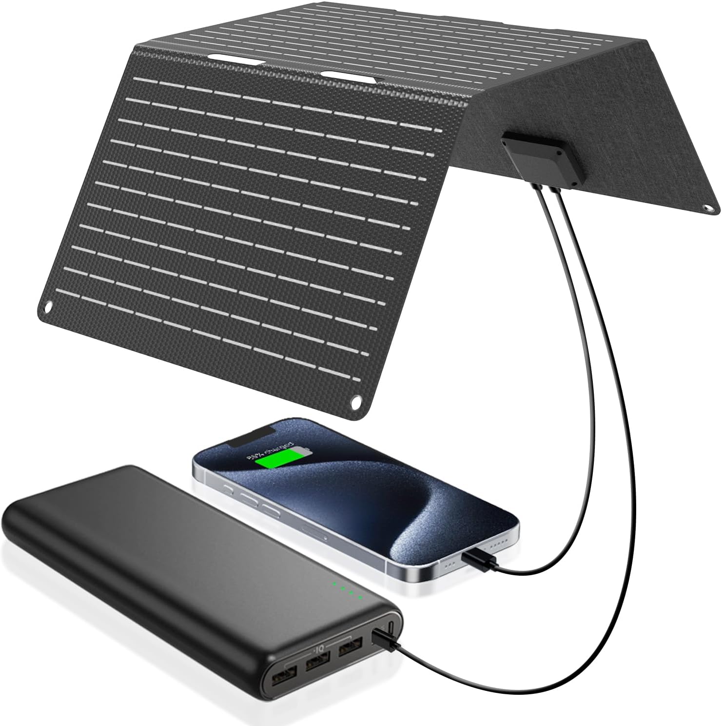 Ecosonique 60W Portable Foldable Solar Panels Charger Fast Charging with USB-C PD3.0 USB-A QC3.0 DC 18V Output ETFE Coating Waterproof for Camping Backpacking Power Station Cell Phones Power Banks