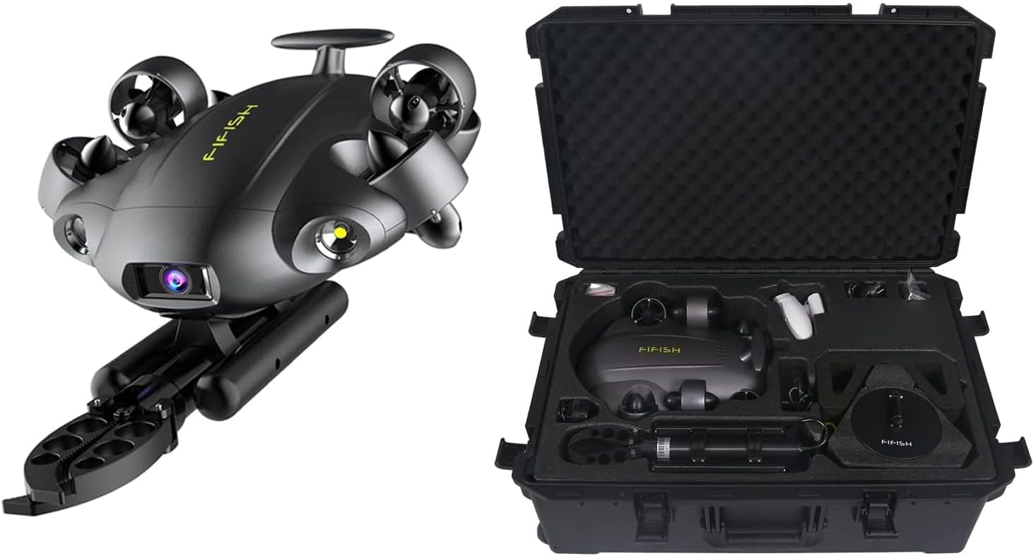 FIFISH QYSEA V6 Expert M200A Underwater Drone with Robotic Arm, AI Vision Lock Portable ROV with Q-Interface, Underwater Robot with Industrial Case, 6 Hours Working Time, 4K Camera, 660ft Dive