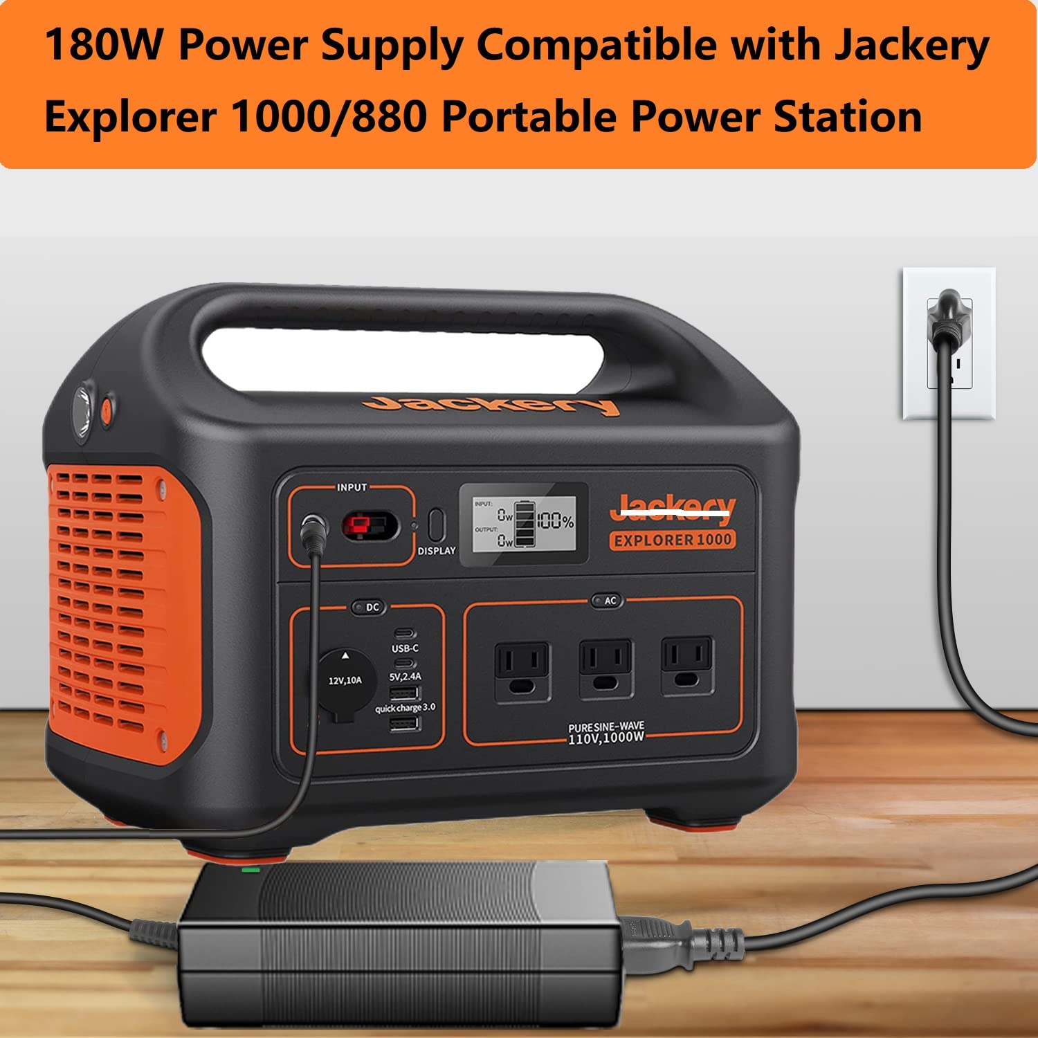 for Jackery 1000/880 Charger, 24V 180W Power Supply Compatible with Jackery Explorer 1000 E1000 /Explorer 880 E880 Portable Power Station Solar Generator, Replacement KA18024075-6C AC Adapter