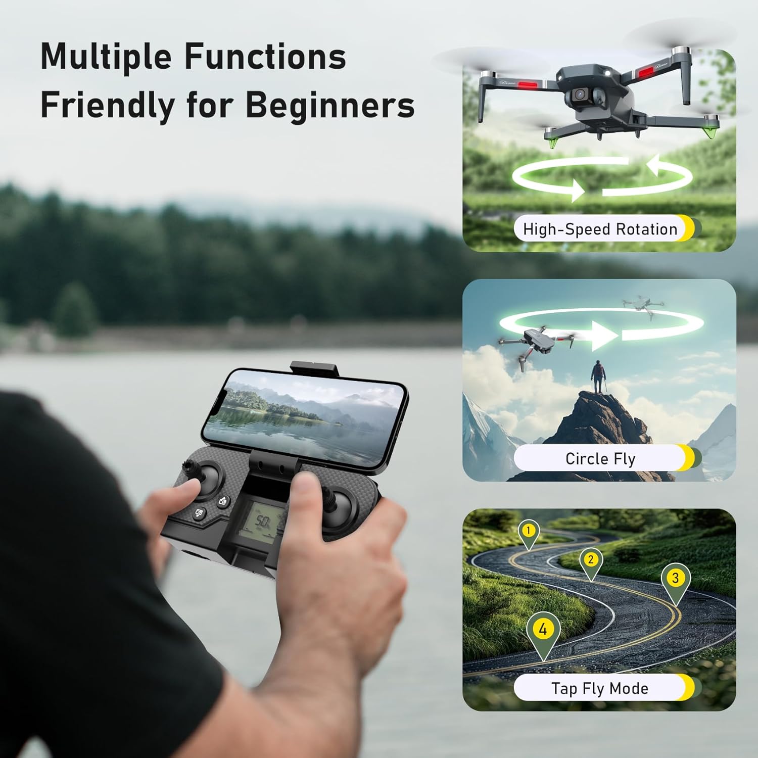 FPV Drone with 2 Camera for Adults, Foldable WIFI RC Quadcopter Remote Control Airplanes Kit with 2 Batteries,Advanced Brushless Motors, Long Range Video Transmission, 3D Flip, Auto Return Home,APP Control (Gray)