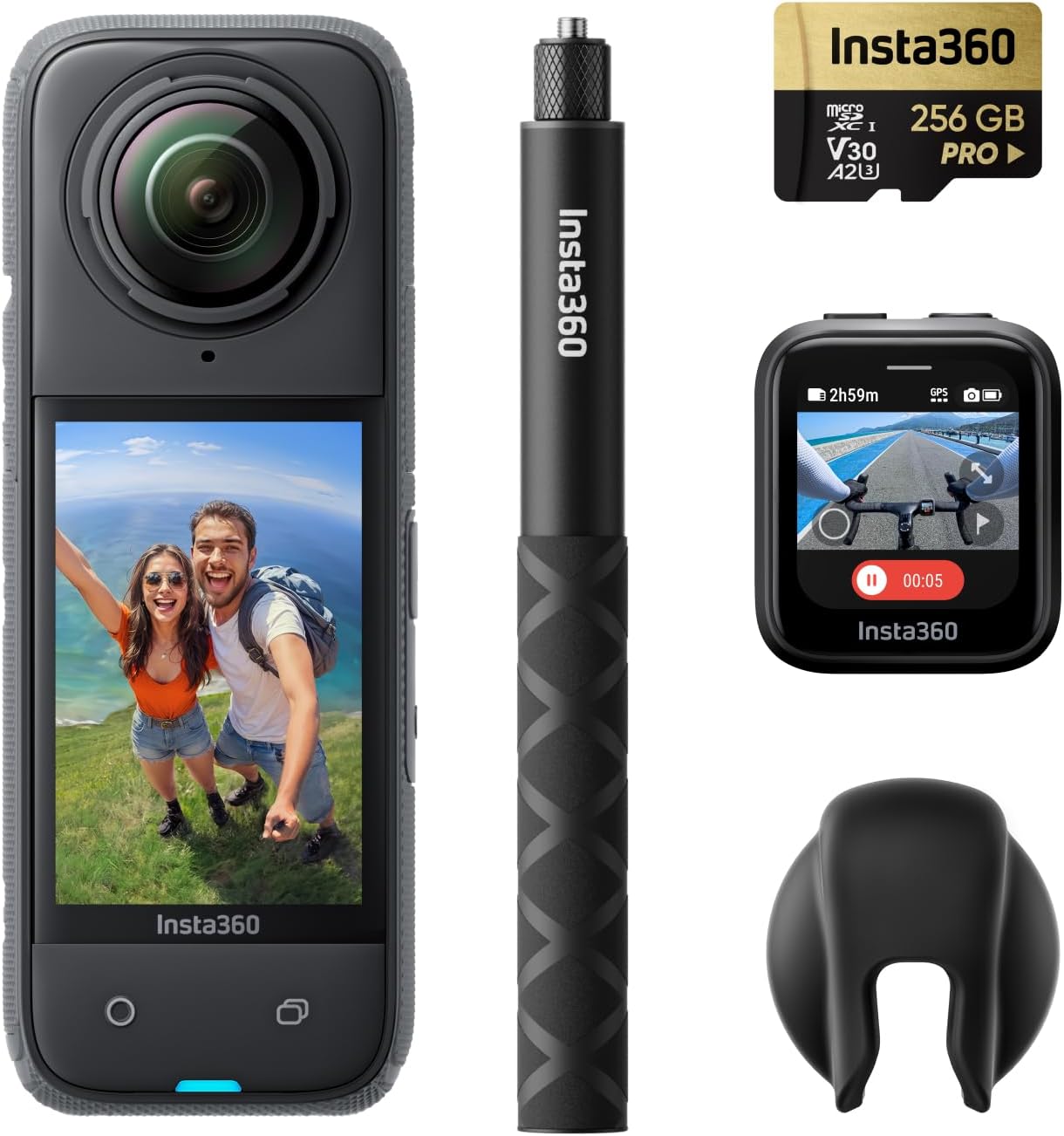 Insta360 X4 Adventure Bundle - Waterproof 8K 360 Action Camera, 4K Wide-Angle Video, Invisible Selfie Stick Effect, Removable Lens Guards, 135 Min Battery Life, AI Editing, Stabilization