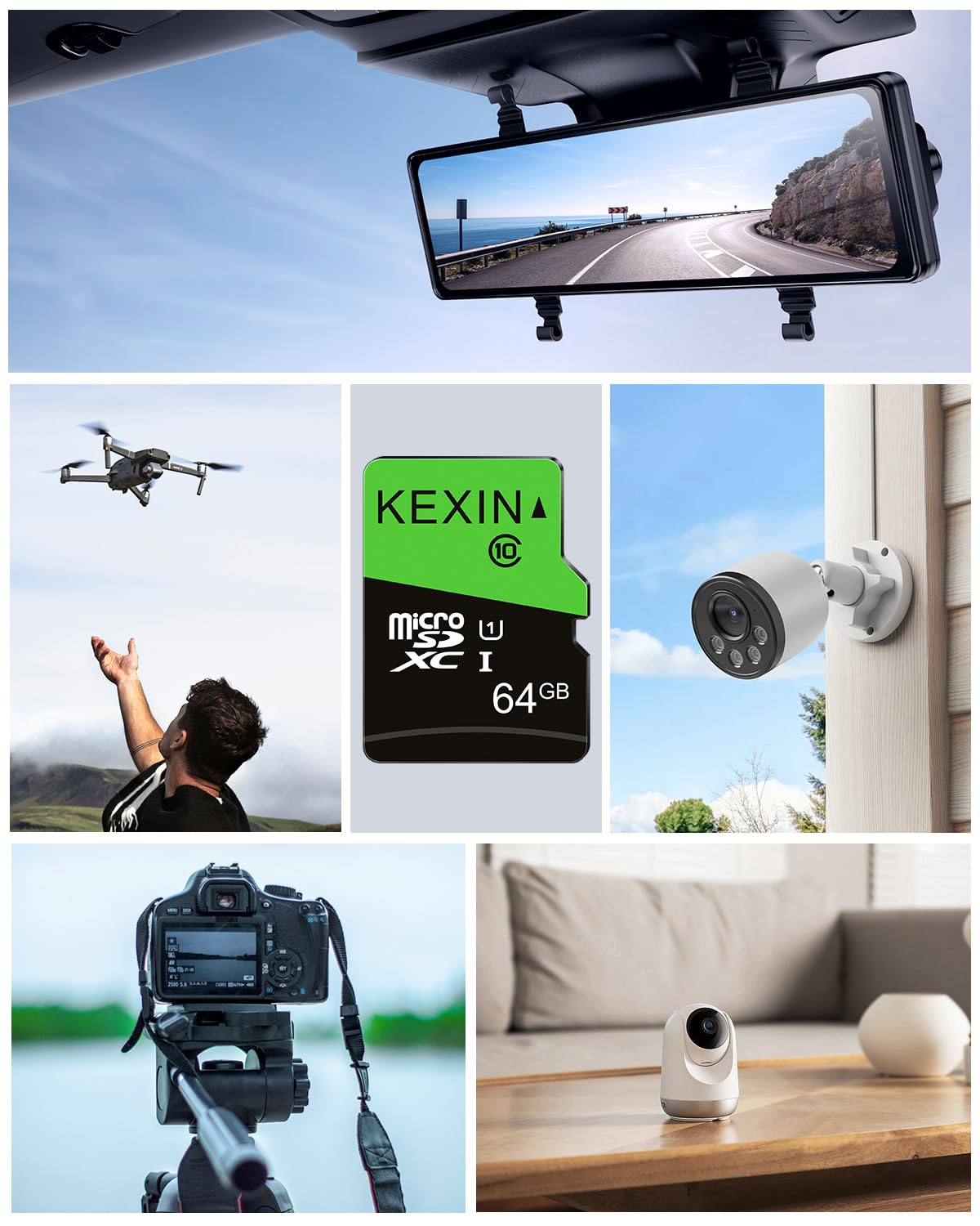 KEXIN 64GB Micro SD Card 3 Pack with SD Adapter microSDXC Memory Card UHS-I C10 U1 Micro SD Card Full HD High Speed TF Card for Tablet Action Camera Dash Cam Drone Game Console, 64 G 3 Pack