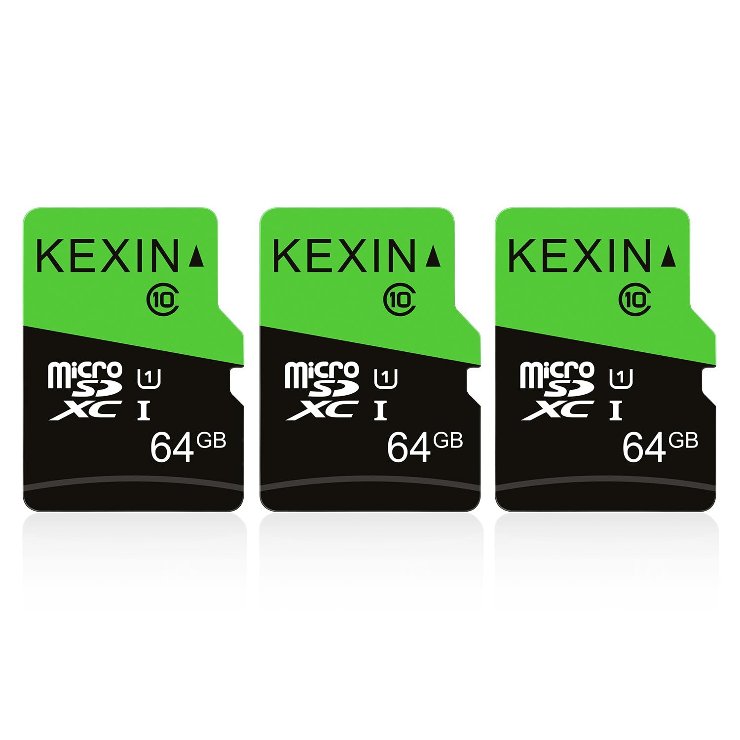 KEXIN 64GB Micro SD Card 3 Pack with SD Adapter microSDXC Memory Card UHS-I C10 U1 Micro SD Card Full HD High Speed TF Card for Tablet Action Camera Dash Cam Drone Game Console, 64 G 3 Pack