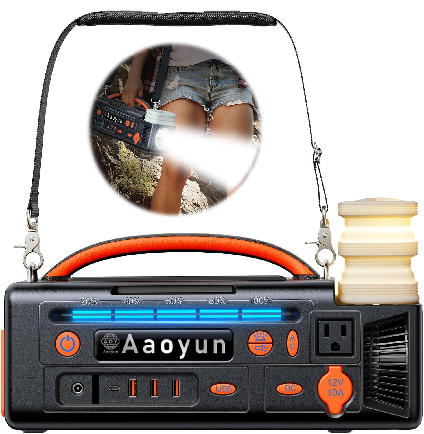 Portable Power Station 300W, 296Wh Solar Generator with 100W USB-C In/Output, Night Light  LED Flashlight, Compact Camping Battery with Strap for Outdoor CPAP Home Backup Emergency