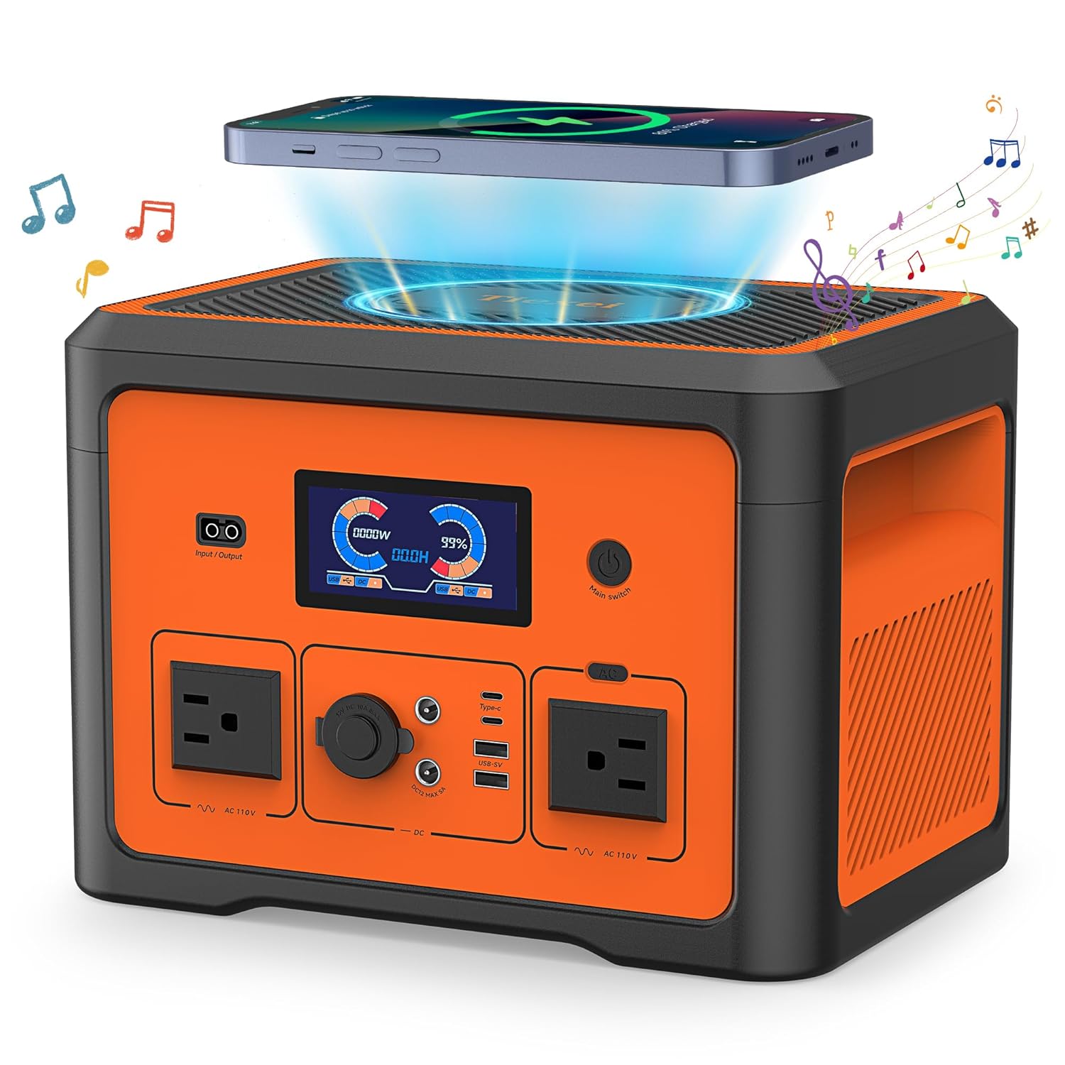 Portable Power Station 665.6Wh, Peak 1800W Solar Generator with UPS Battery Backup  Surge Protector, Portable Generator for Home Use, Camping, RV, CPAP, 10 Outlets with Bluetooth Speaker  LED Lights