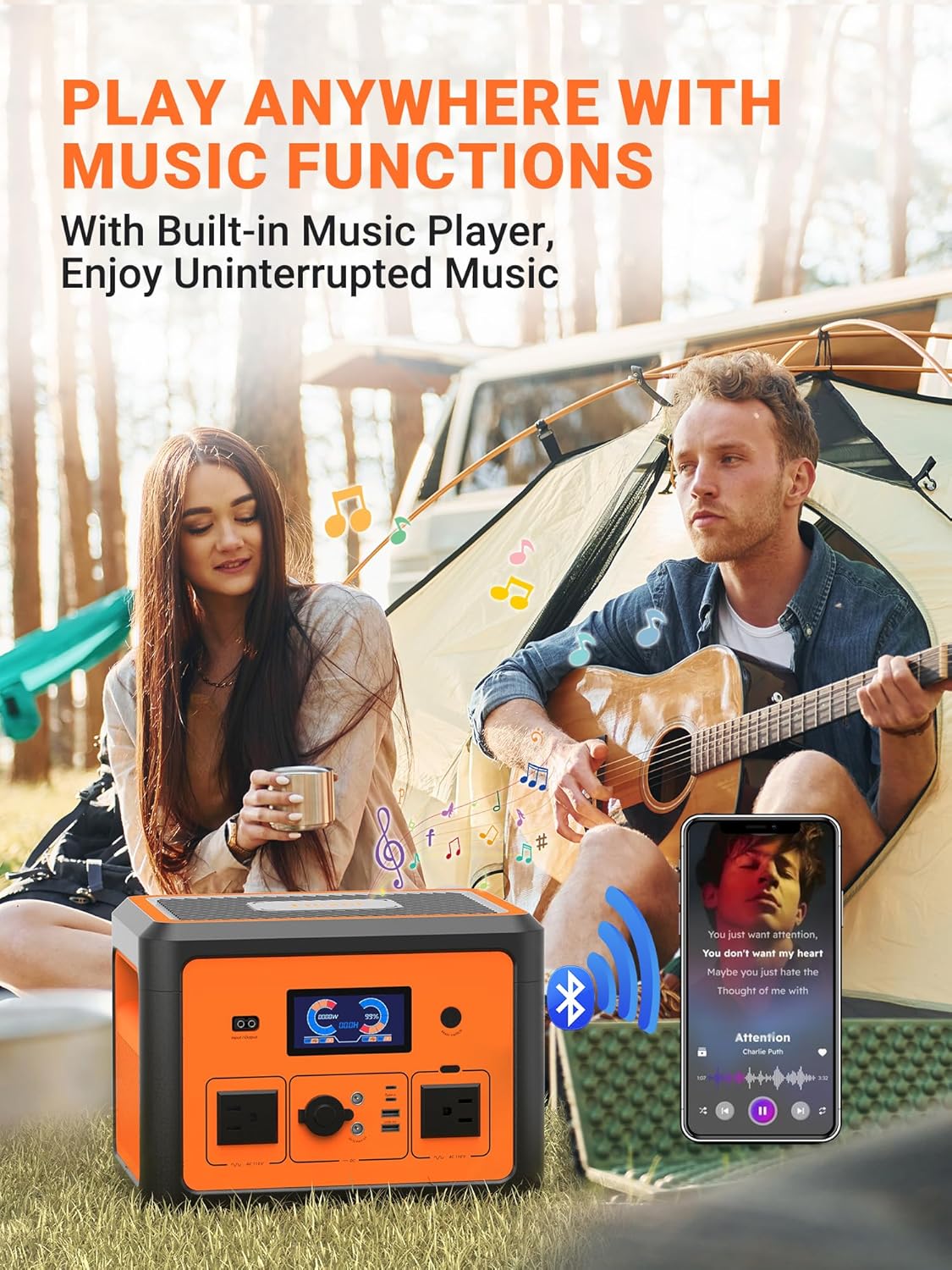 Portable Power Station 665.6Wh, Peak 1800W Solar Generator with UPS Battery Backup  Surge Protector, Portable Generator for Home Use, Camping, RV, CPAP, 10 Outlets with Bluetooth Speaker  LED Lights