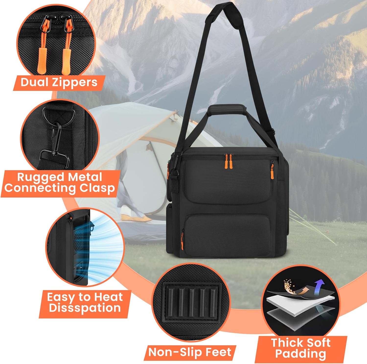 Portable Power Station Carrying Bag Compatible with BLUETTI AC180, Power Station Storage Case for Charging Cable and Accessories (BLACK, Without Retractable Handle)