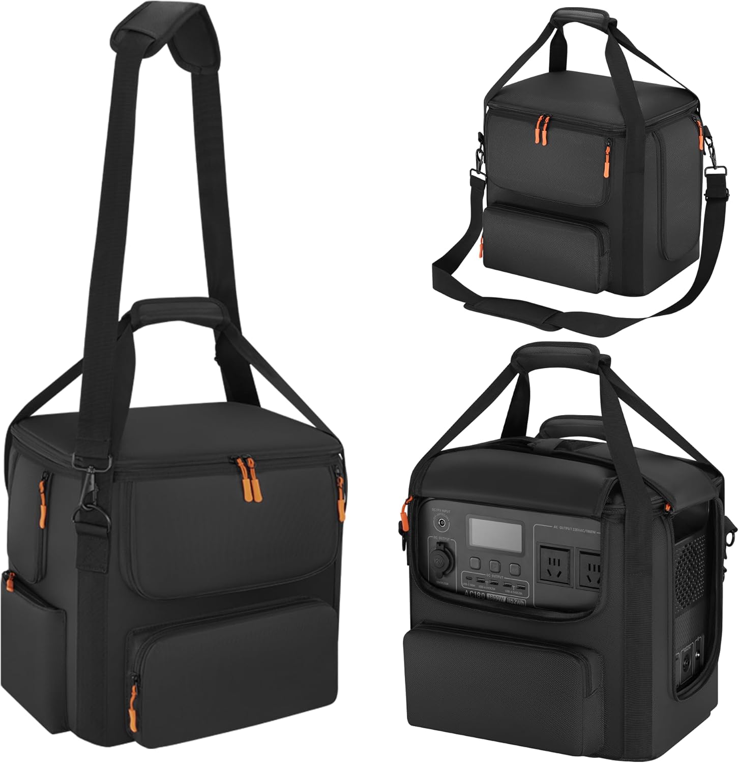 Portable Power Station Carrying Bag Compatible with BLUETTI AC180, Power Station Storage Case for Charging Cable and Accessories (BLACK, Without Retractable Handle)