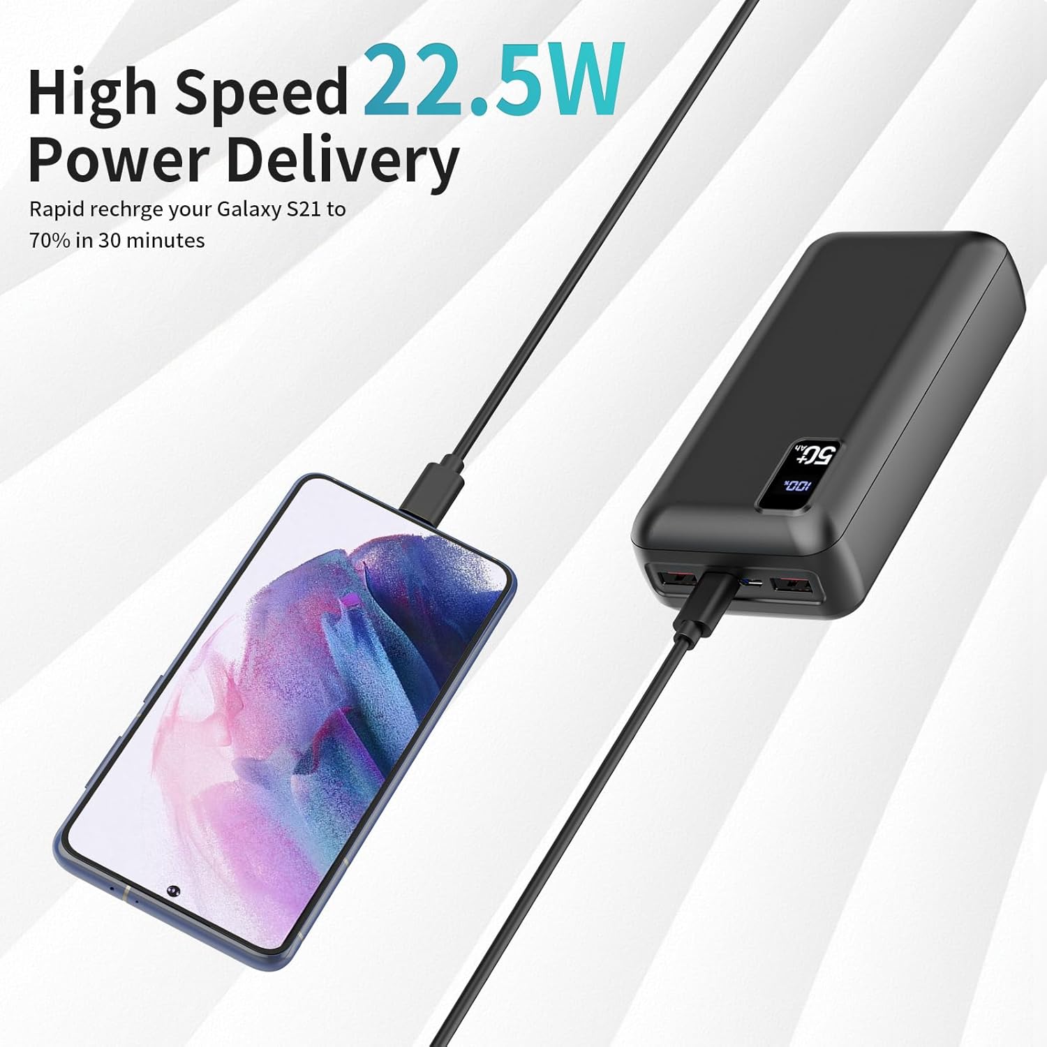 Power Bank 50000mAh 22.5W Fast Charging Portable Charger USB-C Quick Charge with 3 Outputs  2 Inputs LED Display Huge Capacity External Battery Pack for Most Electronic Devices on The Market