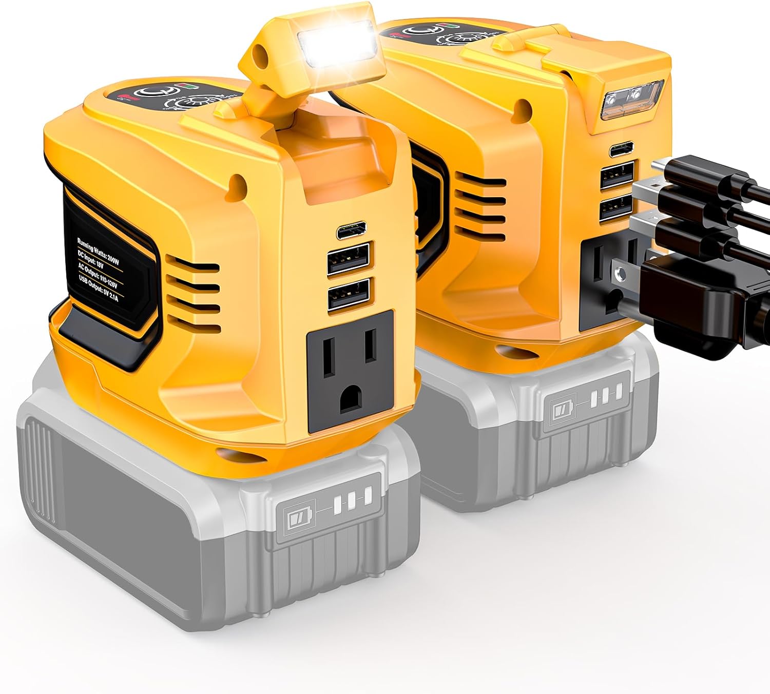 200W Power Inverter for 20V DeWalt Battery, Ecarke 2PCS DC 20V to AC 110V Battery Inverter, Portable Power Station Generator, Charger Adapter Powered Outlet with 2 USB Ports 1 Type-C 1 AC Outlet