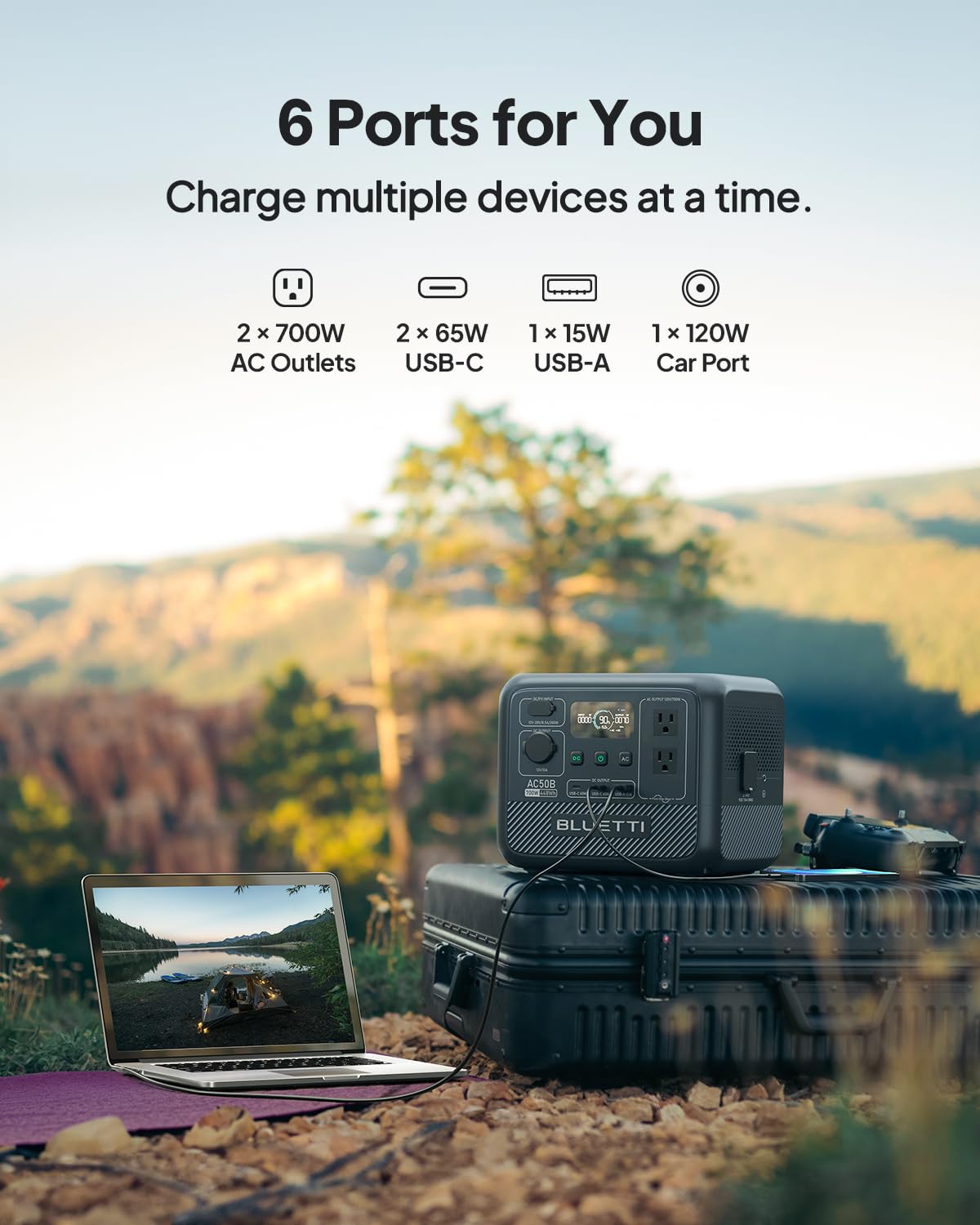 BLUETTI AC50B Portable Power Station, 448Wh Solar Generator LiFePO4 Battery Backup w/ 2 700W AC Outlets (Power Lifting 1000W), 0-80% in 45 Min, for Camping, Road Trip, Outage (Solar Panel Optional)