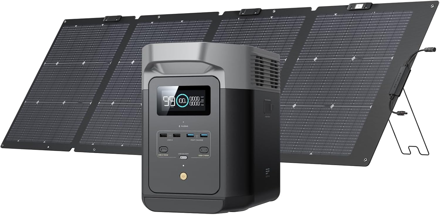 EF ECOFLOW Portable Power Station DELTA 2, 1024Wh LiFePO4 (LFP) Battery, 1800W AC/100W USB-C Output, Solar Generator(Solar Panel Optional) for Home Backup Power, Camping RVs