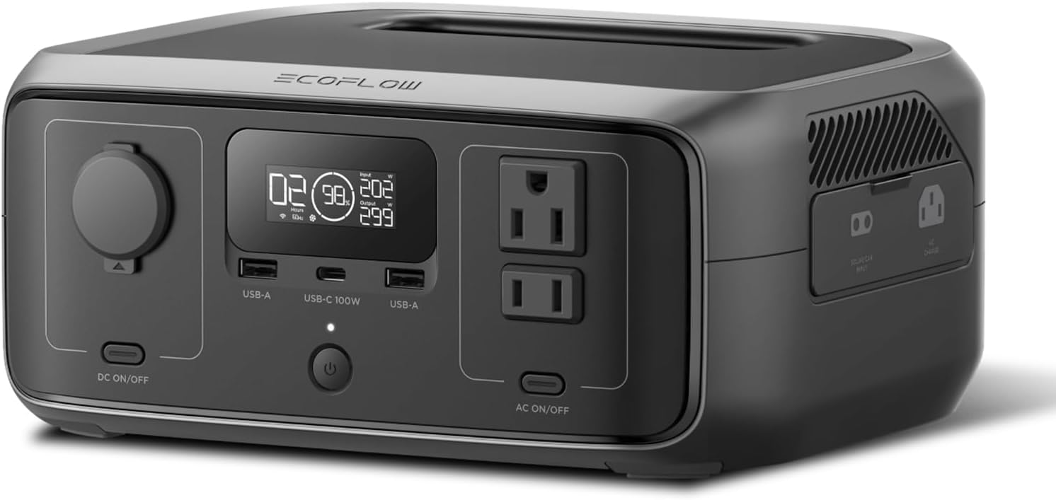EF ECOFLOW Portable Power Station RIVER 3, 245Wh LiFePO4 Battery Power Station, 300W Up to 600W AC Output, 20 MS UPS 30 dB, 1Hr Fast Charging Solar Generator for Outdoor/Camping/Home Use