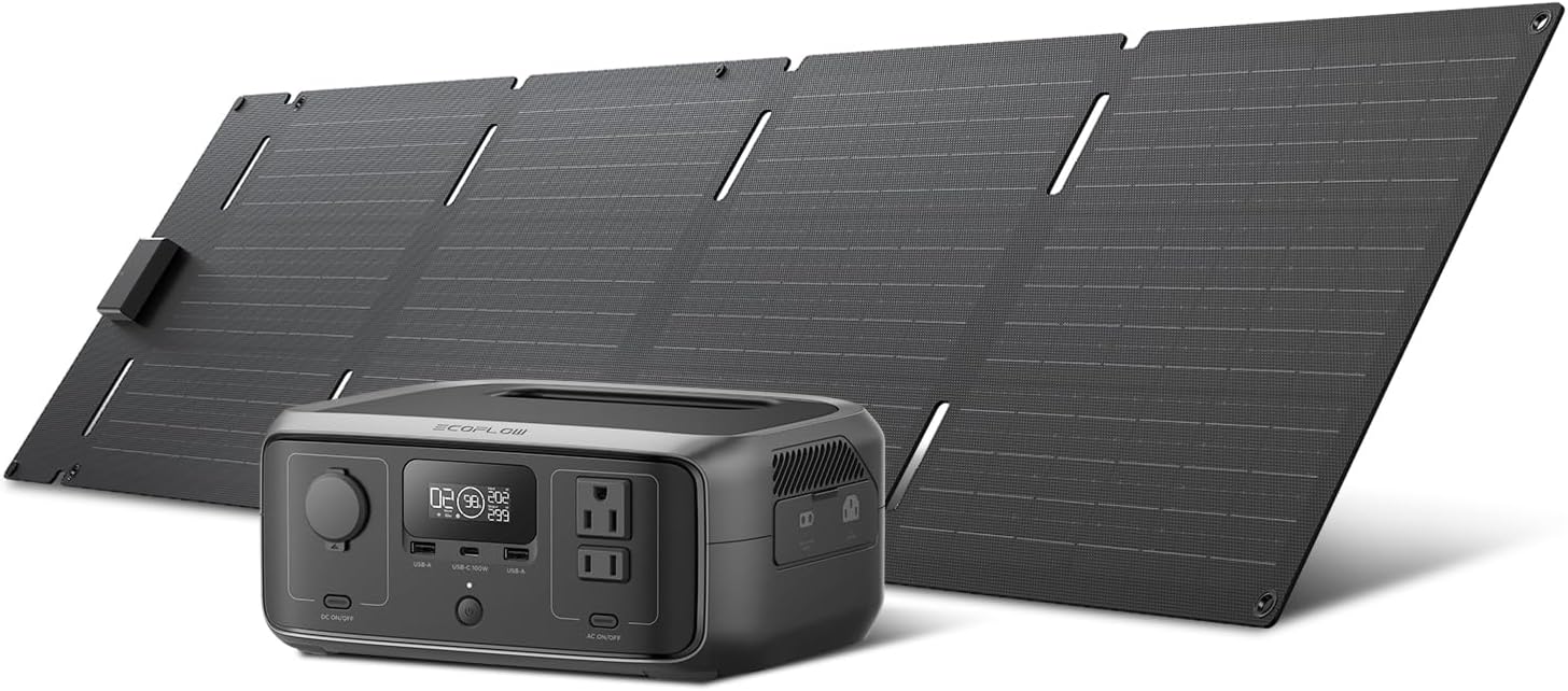 EF ECOFLOW Portable Power Station RIVER 3, 245Wh LiFePO4 Battery Power Station, 300W Up to 600W AC Output, 20 MS UPS 30 dB, 1Hr Fast Charging Solar Generator for Outdoor/Camping/Home Use