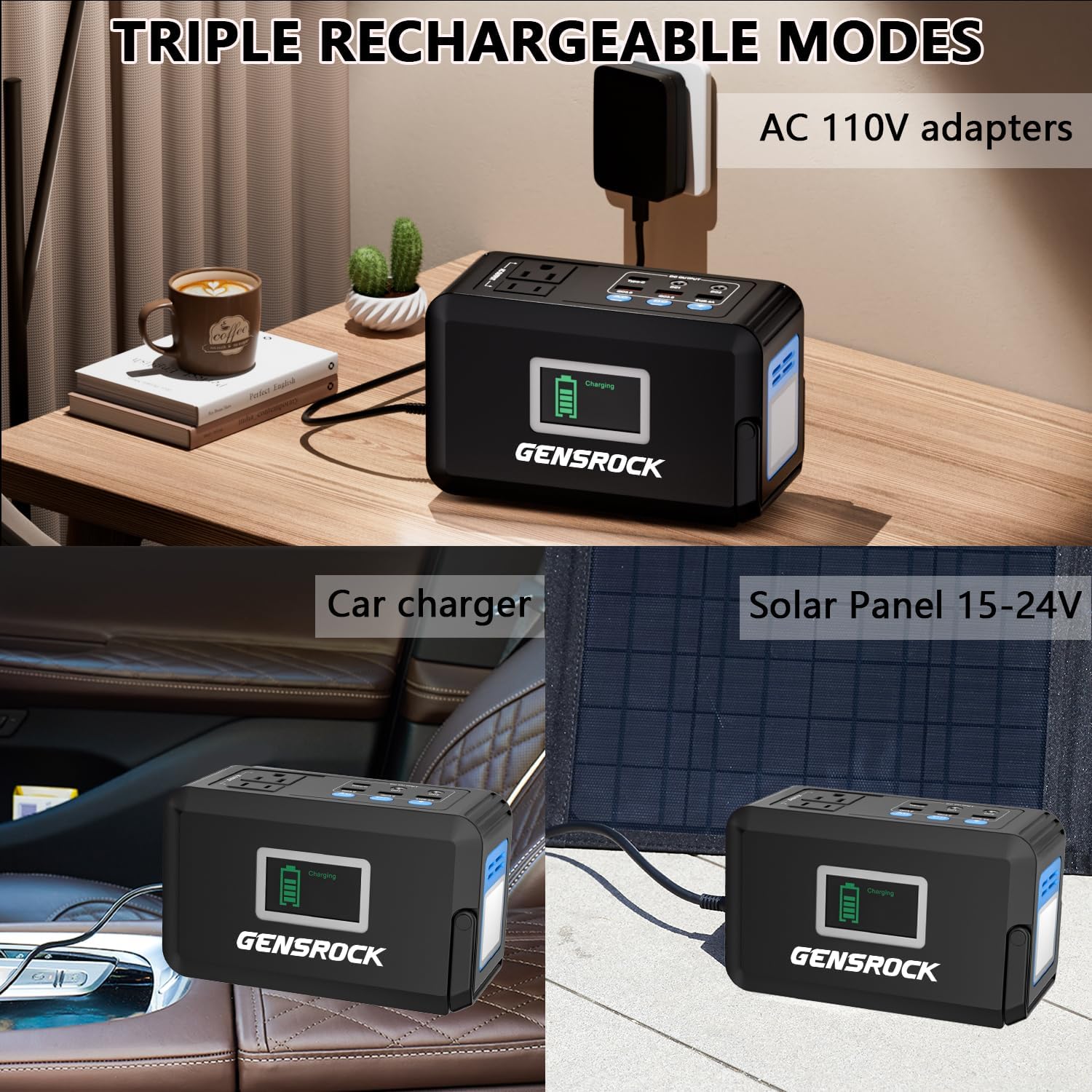 GENSROCK Portable Power Station, 88Wh Solar Generator(Solar Panel Not Included), Lithium Battery Power Bank with 110V/150W Peak AC Outlet, LED Flashlight for CPAP Home Camping Travel Emergency.