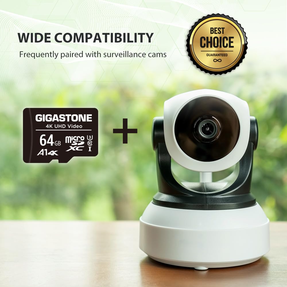 GIGASTONE 64GB Micro SD Card 5-Pack, A1 V30 4K Video Recording, Surveillance Security Cam Action Camera Drone Professional, 90MB/s Micro SDXC UHS-I A1 Class 10, with Adapters