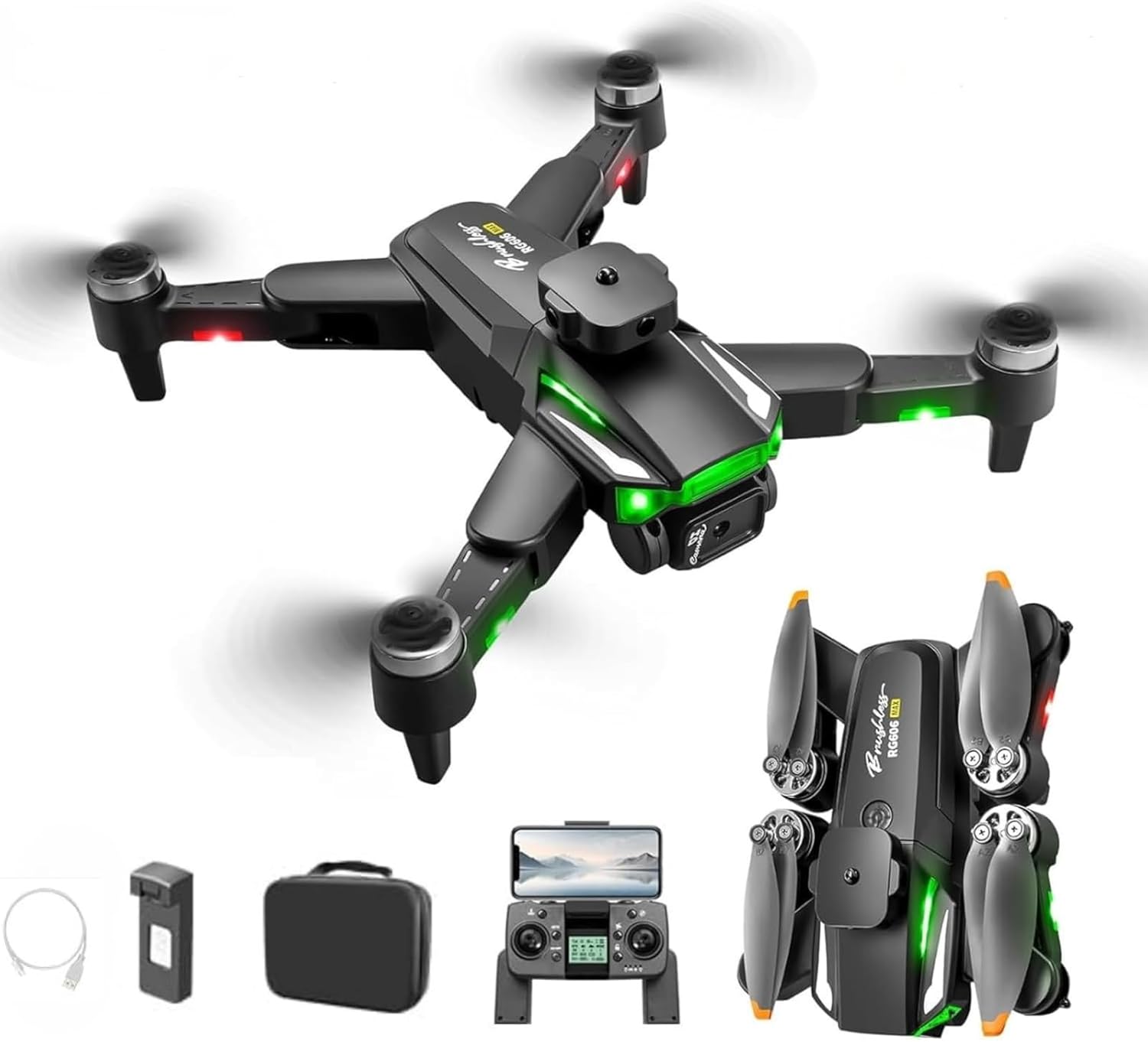 GPS Drone with Dual HD Camera Foldable Drones for Beginners with Battery Obstacle Avoidance, One Key Start/Off, Headless Mode Wind Resistance GPS Return Quadcopter, RG606 Pro Drone