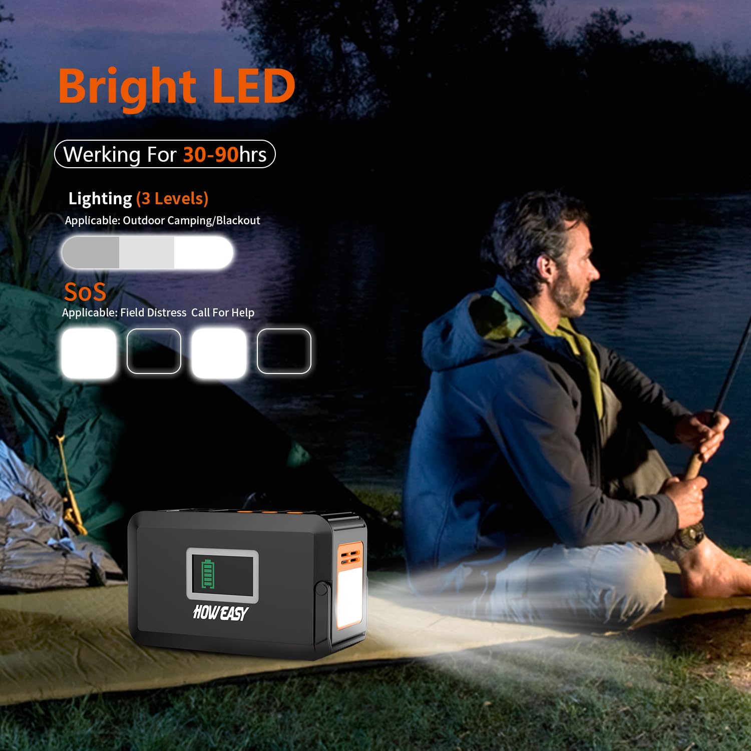 HOWEASY Portable Power Station, 88Wh Solar Generator, Lithium Battery Power with 110V AC 150W Peak Socket/DC/USB/LED Light for Outdoor Camping Trip Hunting Emergency