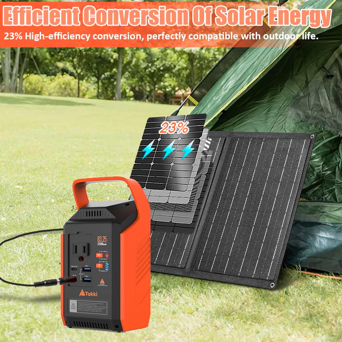 Takki Portable Power Station 83Wh Camping Solar Generator Power Bank with 110V/80W AC Outlet USB Type-C Port Camping Light Lithium Battery for Home Emergency Laptop Battery Backup