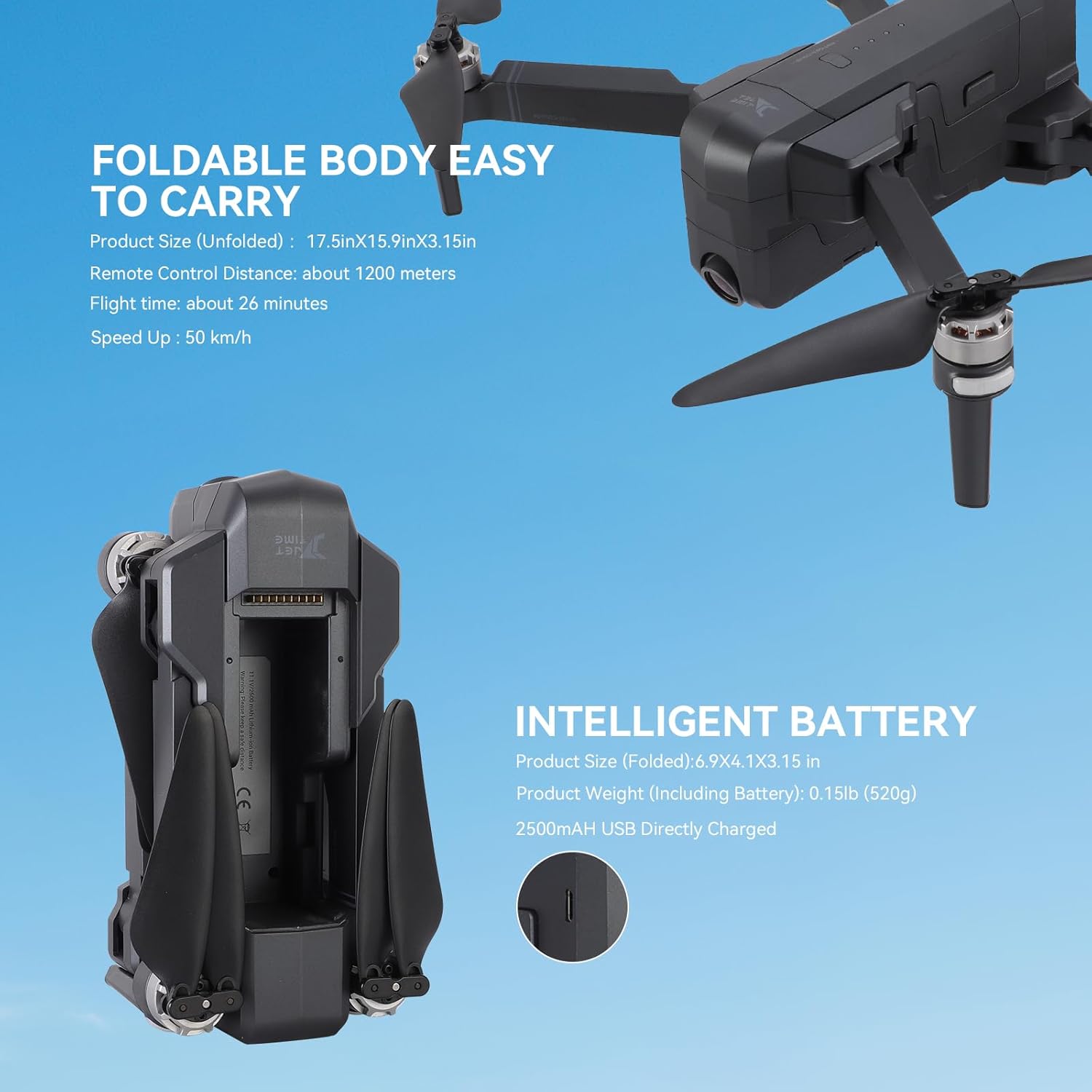 ZUOLYM Foldable Drone with GPS Following, 2.7K HD Camera, Brushless Motor, Smart RTH, Waypoint Fly, 26 Mins Flight Time, Beginner Drone, FAA Compliant